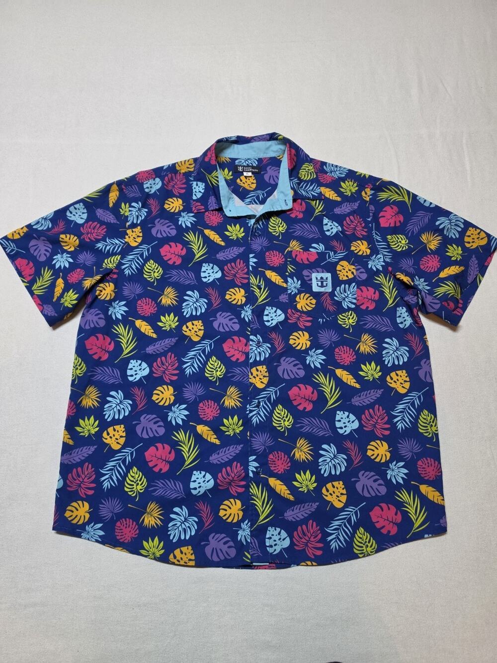 Royal Caribbean Men’s XL Tropical Hawaiian Button-Up Shirt Colorful Leaf Print